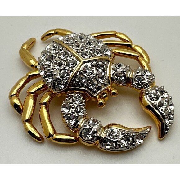 Whimsy 90s Crab Brooch Pin Crystal Rhinestone Gold Tone Shiny Colorful Sparkle - Picture 4 of 10